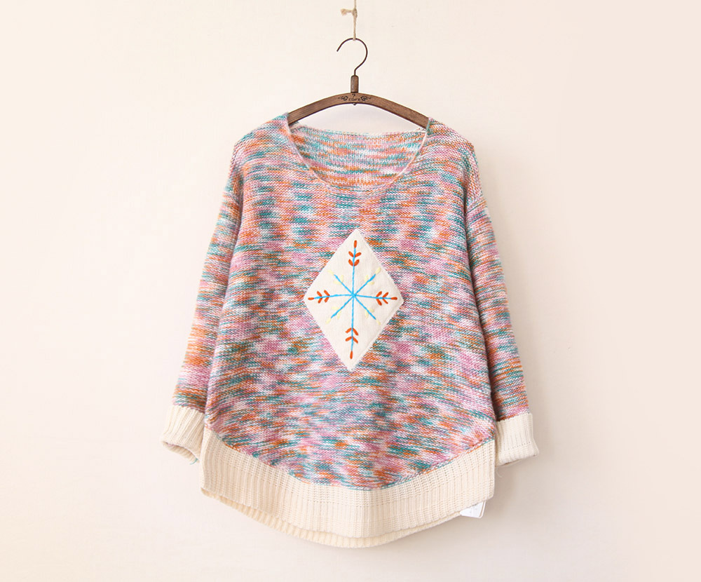 Hand Embroidery Sweater Clothing Color Line Arc Mohair Knitted Sweaters