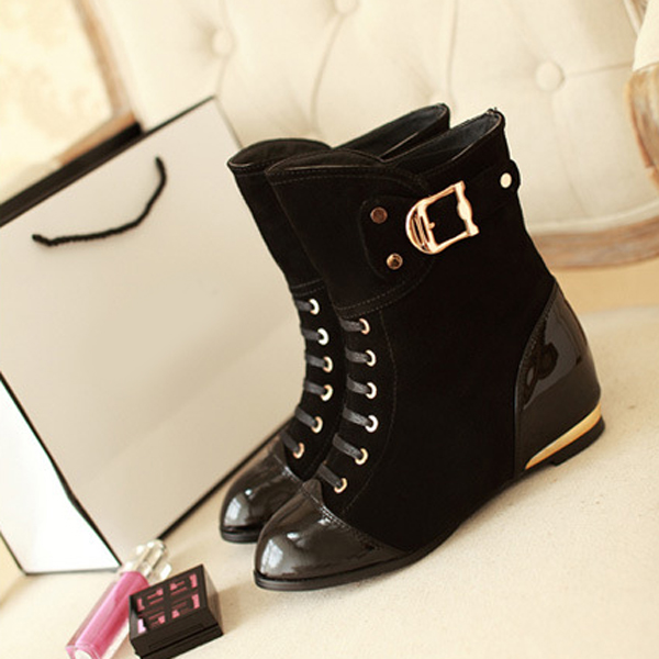 Black Boots,Fashion Leather Metal Buckle Biker Boots,winter Boots,brown Boots, on Luulla